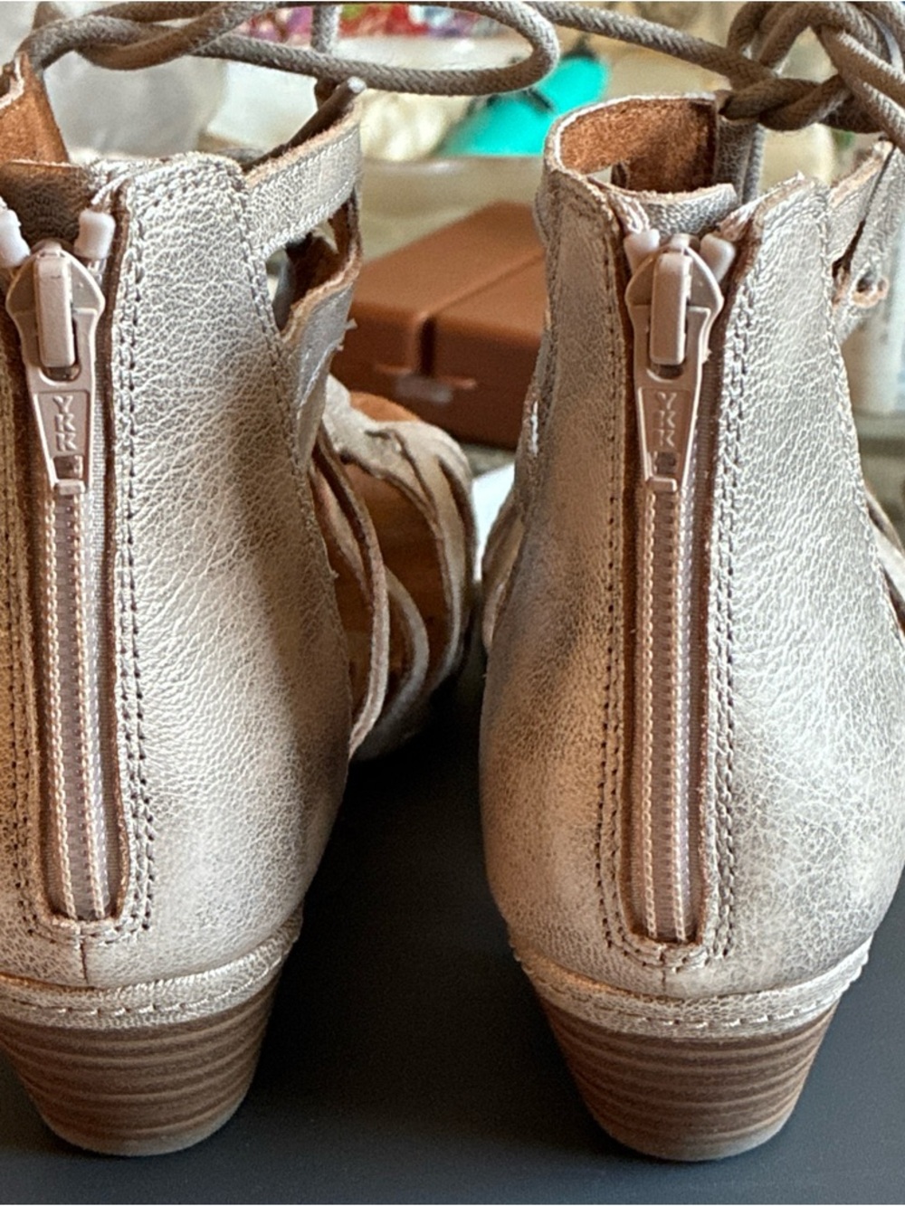 Cobb Hill-Gladiator Lace-Up Beige Leather Wedge Women's Sandals Sz 7.5 - Picture 7 of 7